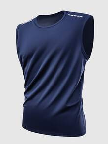 Men's Summer Sports Tank Top, Gym Running Training Sleeveless Shirt - Navy Blue - View 2