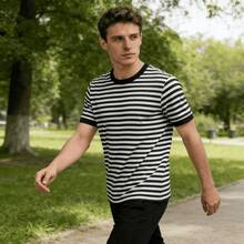 Men's Striped T-Shirt - Light Grey - View 1