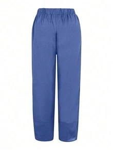 Pantalones de talle alto con estampado y bolsillos para mujer, 7/8 de largo, tipo harem, para primavera - Azul - Ver 4