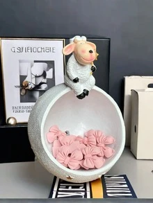 1个可爱树脂绵羊桌面装饰托盘，适用于庆祝活动、办公室和家居节日装饰（蝴蝶结为拍摄道具，不包含在内） - 彩色 - 查看 4