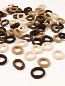100/20pcs High-End Minimalist Dark Brown Vertical Striped Small Elastic Hair Ties - Multicolor - View 2
