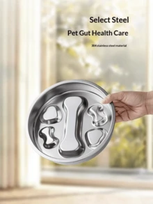 1pc Stainless Steel Large Capacity Creative Cat/Dog Food Bowl, Anti-Slip & Anti-Choke Design For Pets - Silver - View 3
