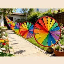 1 Conjunto Corda de Moinho de Vento Arco-Íris, Decoração de Quintal Externo Girador de Vento, Moinho de Vento de Tecido, Prop de Atmosfera de Festa Catavento, Adequado para Casamento, Decoração de Festa Externa (10m Fio de Aço + 8 Moinhos de Vento) - multicolorido - Visão 9