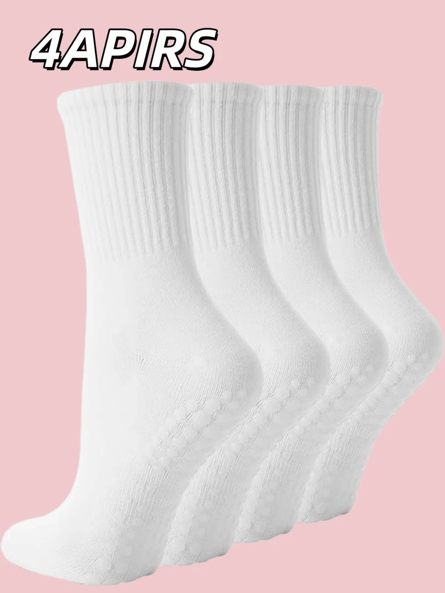 4 Pairs Women's Non-Slip Yoga Socks, Suitable For Yoga, Pilates, Pure Ballet, Ballet Dance, And Exercise - Multicolor - View 1