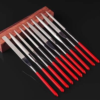 5pcs Diamond Mini Needle File Set, Precision Crafted Files For Ceramic, Wood, Jewelry Polishing, Carving And Small Projects, Portable Grinding Tool With Red Handles