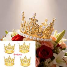 Vương miện đính ngọc trai pha lê vàng/bạc dùng trang trí bánh kem, thích hợp cho đám cưới, sinh nhật, trang trí hoa, quà tặng Ngày của Mẹ. - Vàng - Xem 24