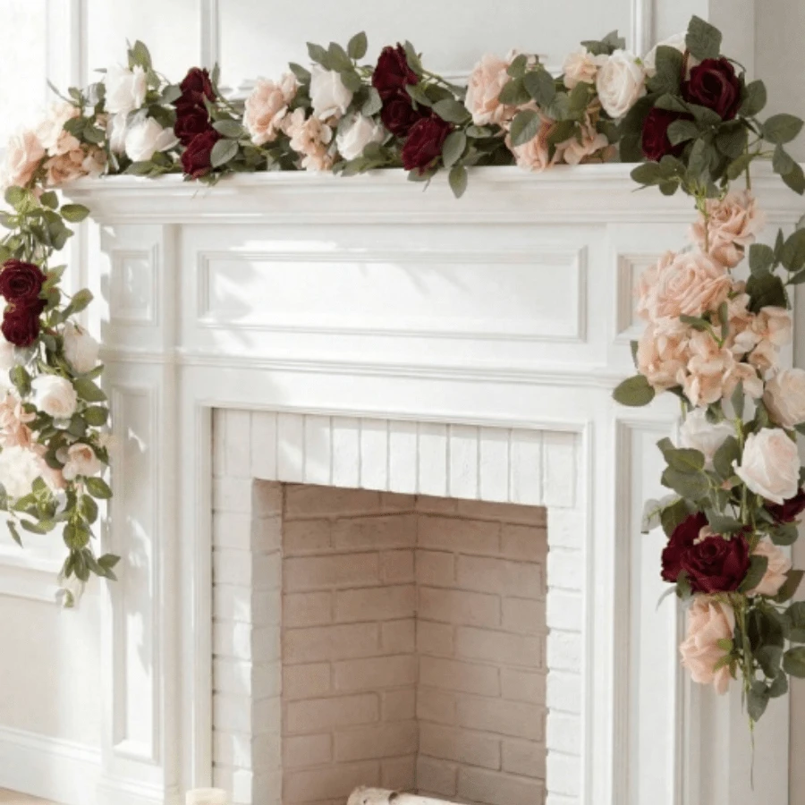 1.8米丝绸布 13头优质勃艮第玫瑰藤蔓 - 彩色 - 查看 1