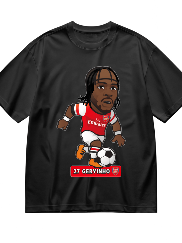 Men Cotton Short Sleeve T Shirt Round Neck Casual Sport Wear - Arsenales Football Club Player Gervinho Number 27 Cartoon Design With Soccer Ball And Team Logo - Perfect For World Cups Football Fans Supporting Arsenales Team During International Matches And Sports Events Featuring Iconic Player Gervinho In Action Pose On Black Pure Cotton Fabric Ideal For Casual Wear At Stadiums Or Home Watching Games