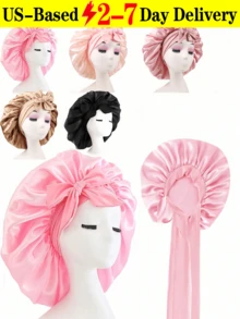 Silk Sleep Cap For Ladies, Satin Sleep Cap Oversized Curly Hair Sleep Cap With Elasticated Ties, Available In Various Colours  Spring/Summer Fashion Colour Combinations  Essential Hair Care Accessory For Home And Travel  Soft To The Touch   Exceptional Valu - 彩色 - 查看 1