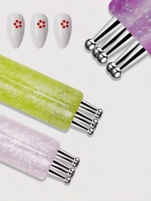 1pc Flower Nail Art Dotting Pen, Ballpoint Pen Design, Nail Art Painting Brush Tool, Suitable For Drawing, Carving, Rhinestone Inlaying, DIY Nail Salon Supplies - Multicolor - View 3