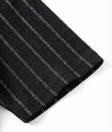 GRDR 男士竖条纹短袖T恤，圆领修身通勤夏季T恤，新款纹理山地褶皱上衣 - 黑色 - 查看 7