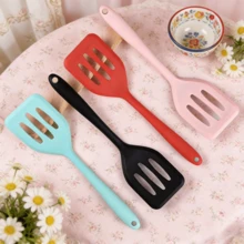 1/2pcs Silicone Slotted Spatula, High Heat Resistant Soft Kitchen Tool For Frying Fish, Eggs, Pancakes, Non-Stick, Dishwasher , Black - Multicolor - View 2