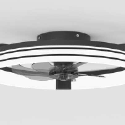 Ventilador de Techo con Luz, Acrílico Negro en Forma de Anillo, Moderno y Silencioso para Sala y Dormitorio