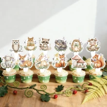 24pcs/Set,Watercolor Woodland Animals Cupcake Toppers - Boho Forest Creatures Cake Picks For Babe Shower, Gender Reveal,Birthday Party Supplies & Decor, Forest Animal Cake Topper Picks Table Centerpiece - View 3