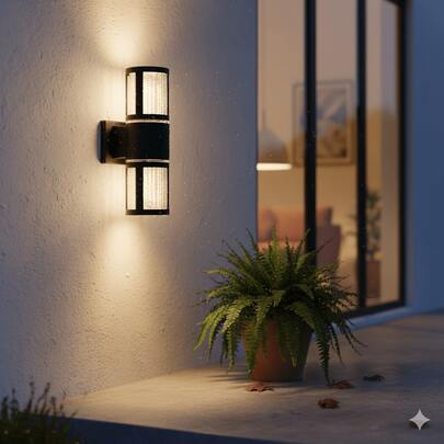 1pc Modern Minimalist Outdoor Wall Lamp, Double-Sided Illumination Outdoor Round Lantern Wall Light, Glass Lampshade, Matte Black Finish, E27 Socket, Replaceable Bulb, Suitable For Garden, Yard, Bathroom, Bedroom, Living Room, Porch, Balcony (Bulb Not Included)