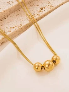 1pc Metallic Geometric Beaded Necklace, Fashionable Daily Wear, Suitable As Gift For Friends - Multicolor - View 1