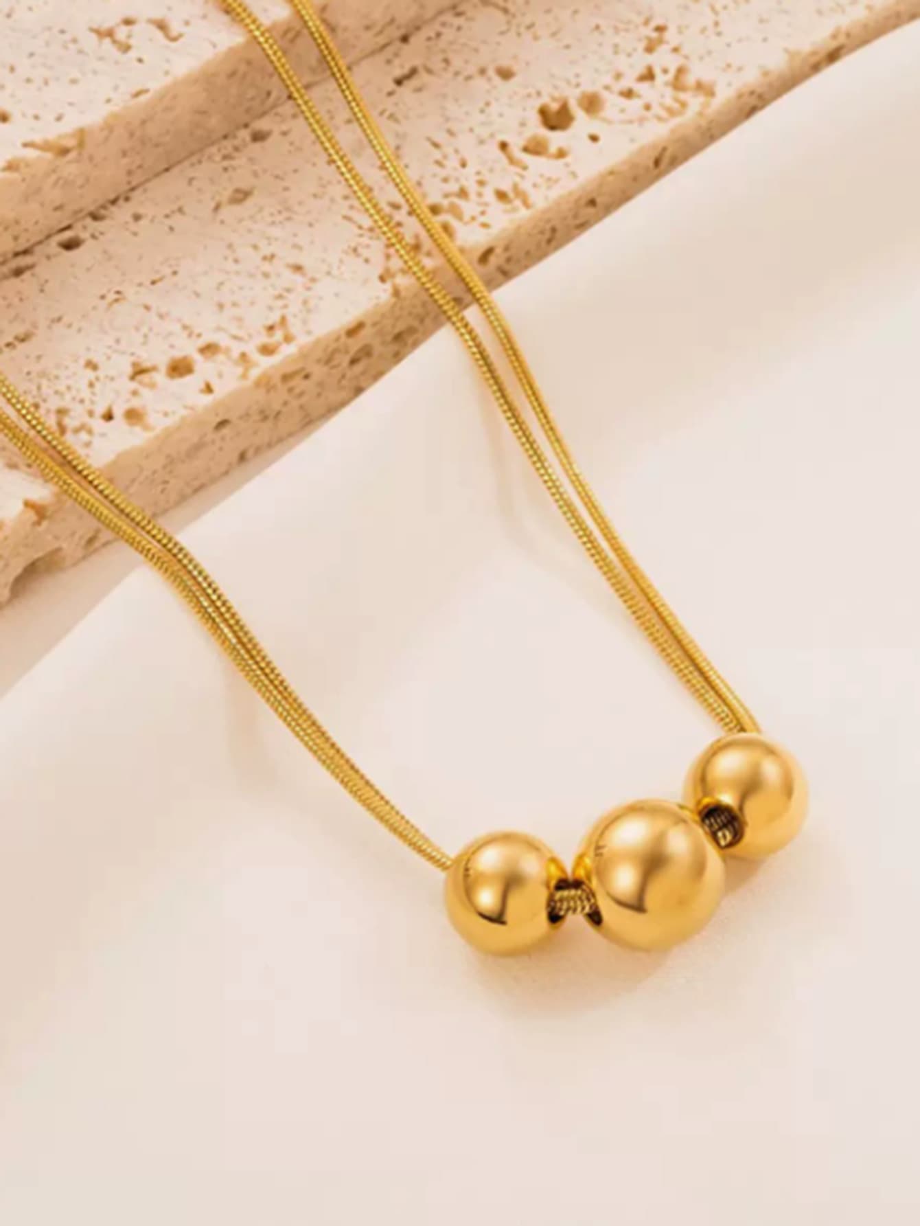 1pc Metallic Geometric Beaded Necklace, Fashionable Daily Wear, Suitable As Gift For Friends - Multicolor - View 1