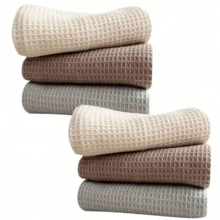 3/6pcs Waffle Dishcloths, Solid Color Kitchen Cleaning Rags, Thickened Absorbent Towels, Mixed Colors - 35*35CM - View 9