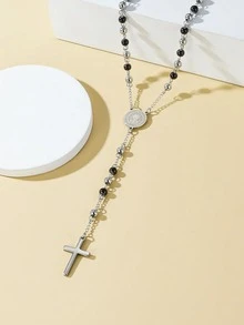 1條6mm不鏽鋼金色珠項鍊,帶有簡單的吊墜,適用於歐美時尚 - 銀色 - 查看 12