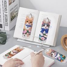 4件套钻石画书签 - 猫咪、猫头鹰、小狗图案，亚克力材质，镶嵌圆形水晶钻，适合初学者，可作礼物或阅读进度标记 - 查看 6