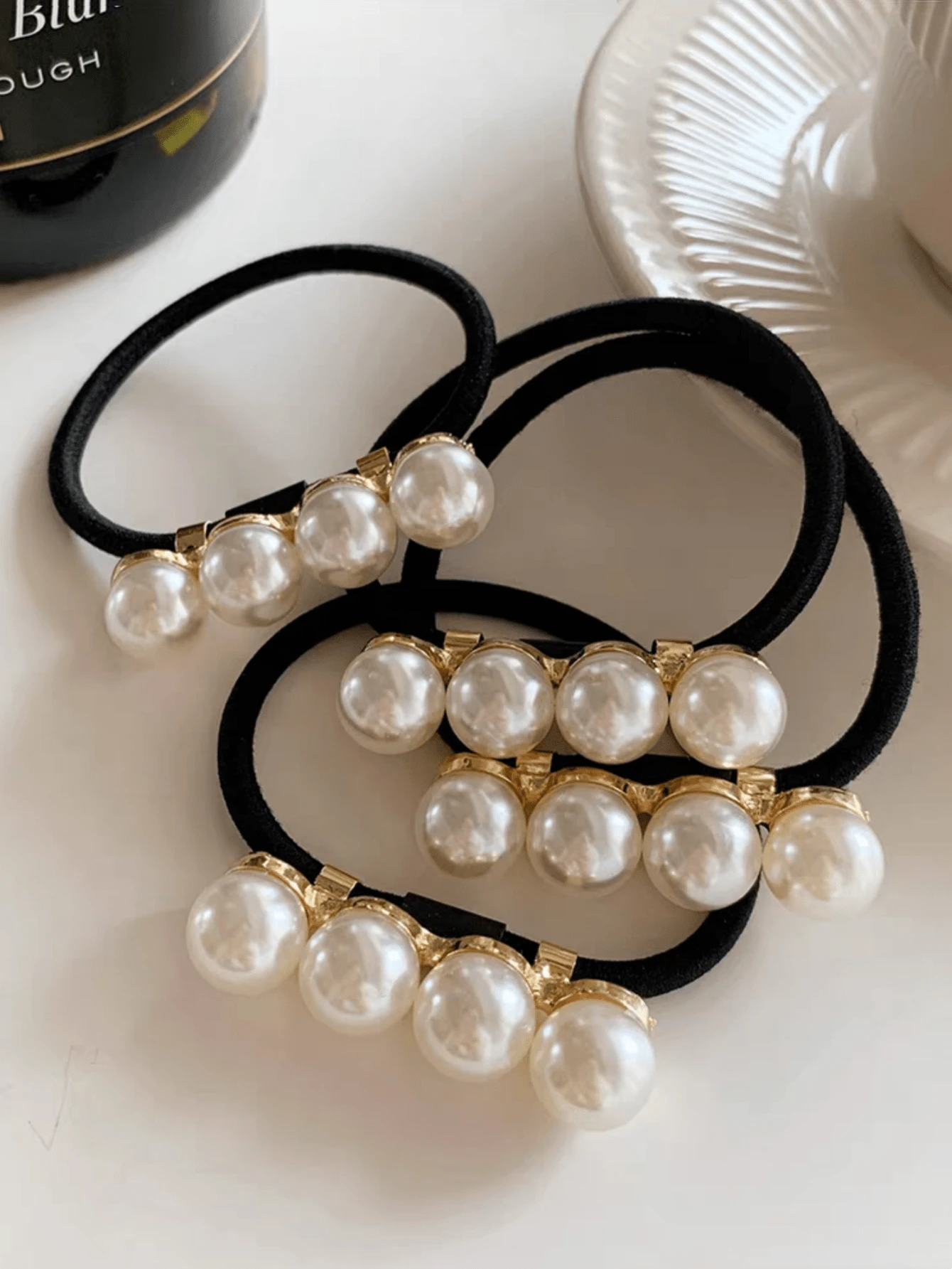 2pcs Minimalist Elegant Pearl Hair Ties - Black 2Pcs - View 1