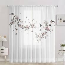 2pcs Set Of Elegant White Bird & Peach Blossom Sheer Curtains - Rod Pocket Design For Easy Hanging, Machine Washable Polyester Drapes For Living Room And Bedroom Decor - Multicolor - View 7