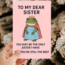 1pc Hilarious "Only Sister But Still The Best" Card, Frog Princess Design With Red Envelope, Ideal Gift For Sister & Siblings - View 6