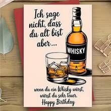 1 pieza Tarjeta de felicitación de cumpleaños divertida de whisky alemán con sobre rojo, ilustración de botella y vaso de whisky, perfecta para amantes del whisky y amigos - Ver 4