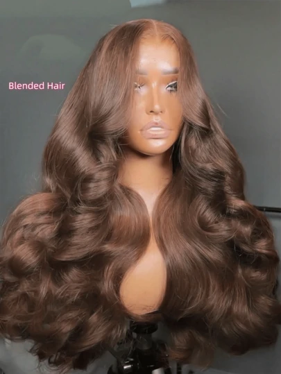 Tóc giả ren phía trước màu nâu sô cô la, độ dày 200%, kiểu sóng lượn, tóc pha trộn, dài 8-34 inch, kích thước 13x4, HD, kiểu sóng lượn nâu, đã được tỉa sẵn, đường chân tóc tự nhiên và có tóc con, dành cho phụ nữ da đen sử dụng hàng ngày.