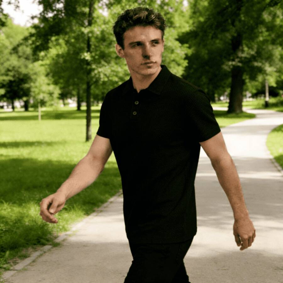 Men's Short-Sleeved Polo Shirts, Fitted, Soft And Lightweight, Breathable, Comfortable And Refreshing. - 黑色 - 查看 1