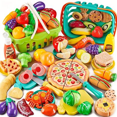 20pcs Pretend Play Food & Vegetable Toy Set - Colorful Plastic Cutting Toy Food For Early Education, Role Play And Holiday Gifts, Early Learning Toy | Fun Kitchen Scene | Plastic