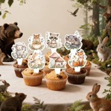 24pcs/Set,Watercolor Woodland Animals Cupcake Toppers - Boho Forest Creatures Cake Picks For Babe Shower, Gender Reveal,Birthday Party Supplies & Decor, Forest Animal Cake Topper Picks Table Centerpiece - View 4