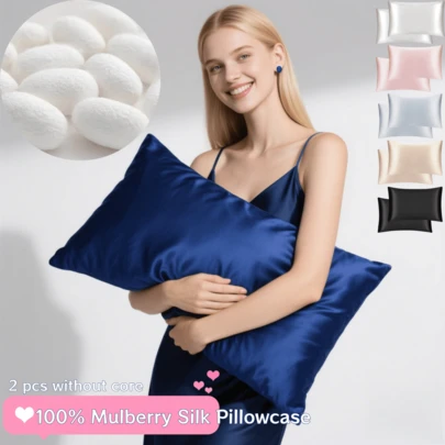 2pcs 100% 19mm Mulberry Silk Pillowcase, Minimalist Solid Color, Hidden Zipper, Luxury Gift For Family And Friends (No Insert)