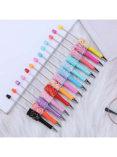20-Piece Set (10 Pens In Random Colors + 10 Black Refills) DIY Beaded Pens For Teen Girls, Colorful And Shiny Water Diamond Ballpoint Pens, Cute Aesthetic Stationery, Perfect For Girls' Parties And Diary Writing, Suitable For Back-To-School Season, Birthday Gifts And Office Decoration.