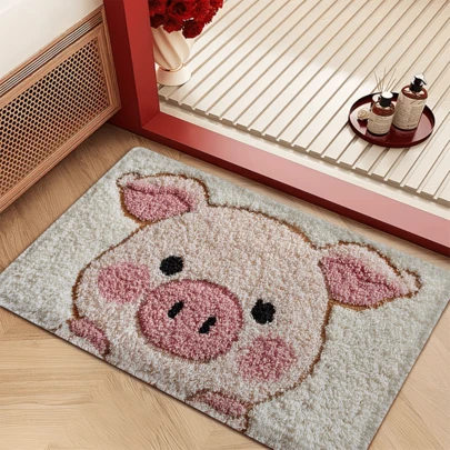 1件可爱小猪图案浴室地垫，可水洗，适用于玄关、浴室、厨房和卧室，可用作浴室地垫或家居装饰，适合室内外使用。