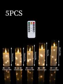 2/3/5pcs Flickering Flameless Candles, LED Pillar Candles With Built-In LED String Lights, Acrylic Material, With Remote Control, Suitable For Tabletop Decor, Christmas, Halloween, Valentine's Day, Wedding, Party, Holiday Atmosphere Decoration - Transparent - View 10