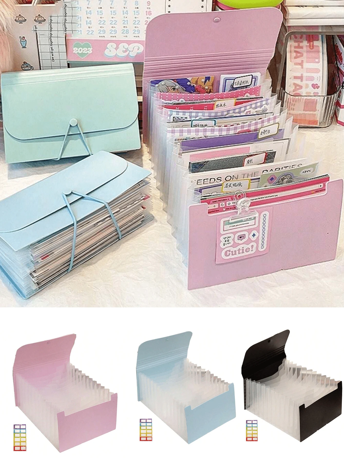 A6 12-Page Vertical Loose-Leaf Binder, Exam Paper Organizer With Multi-Layer File Folders And Expandable Pockets, Back To School Stationery - A6 - View 1