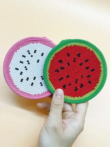 6pcs Fruit/Mushroom Cross Stitch Art Painting Coaster Set, DIY Fruit Art Coasters Suitable For Adult Beginners Craft Supplies - Cross-stitch Coasters - View 3