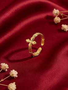 3/1pc - Luxury Stainless Steel Ring, Featuring A Gold Knot, Double Pillars, And Cross Design. The Opening Is Adjustable, Making It A Sophisticated Women's Jewelry Piece Suitable For Everyday Wear And Layering. - Gold - View 4