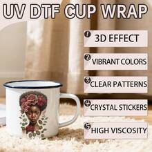 12片/套 UV DTF 杯贴式 UV DTF 转印纸，适用于马克杯、玻璃杯、桌子、椅子、电脑等，高粘度 UV DTF 转印纸（不含马克杯） - 1 Set - 查看 4