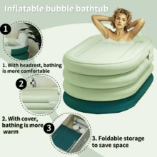 1个大型充气浴缸，带气泵 - 成人尺寸，耐用材质，居家休闲浴缸 - 便携式浴缸，适用于露台、浴室，易于清洁，让您享受放松浸泡，时尚长方形浴缸 - 多色 - 查看 3