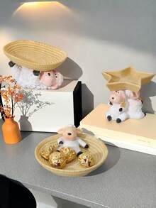 1 pièce Plateau de décoration de bureau en résine mouton mignon, convient pour les événements de célébration, le bureau, la maison, la décoration de table du salon (le nœud est un accessoire pour la photo, non inclus dans le produit), convient également pour la salle de bain, la chambre, grande capacité - Multicolore - Voir 6