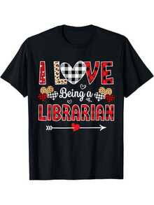 Me encanta ser bibliotecario: Camiseta de bibliotecario con estampado de leopardo para el Día de San Valentín - Negro - Ver 2