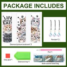 3pcs Diamond Painting Bookmarks, Cat Series Pattern, Acrylic Material With Embedded Round Crystal Gems, Suitable For Back To School, Book Marking, All Holiday Gifts - View 9