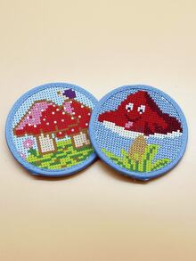 6pcs Fruit/Mushroom Cross Stitch Art Painting Coaster Set, DIY Fruit Art Coasters Suitable For Adult Beginners Craft Supplies - Cross-stitch Coasters - View 6