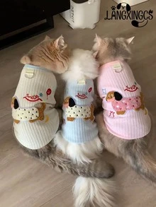 1pc LANGXINGCS Pet Vest, Cartoon Pattern Dog Vest Striped Pattern Breathable Cat Vest Breathable Pet Vest, Lightweight Polyester Material Soft Breathable Cute Bow Pattern Cat Vest Dog Vest, Suitable For Medium And Small Cats And Dogs - Multicolor - View 1