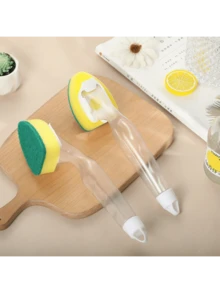 Heavy Duty Dish Scrubber, Non-Scratch Kitchen Sink Sponge, Detachable Handle Dishwashing Brush With Liquid Soap Sponge, Strong Cleaning Scrub Brush - Multicolor - View 2