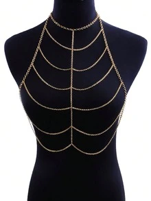 1 pieza Collar de múltiples capas con diseño exagerado de telaraña y cruz, adecuado para uso diario, discoteca, fiesta y gala de mujeres - Dorado - Ver 9