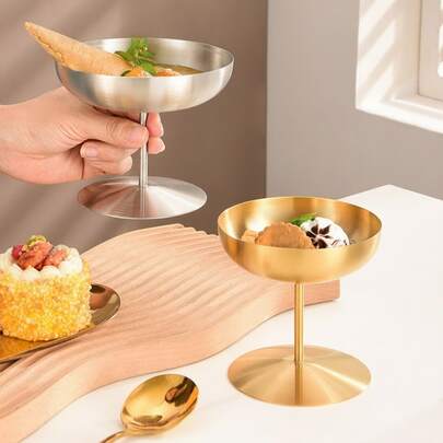 1pc Stainless Steel Ice Cream Cup, Dessert Cup, Champagne Cup With Pedestal, Pudding Cup, Martini Cup, Cocktail Cup, Wine Cup, Cake Cup, Sauce Cup, Appetizer Cup, Dessert Cup, Gold/Silver Stainless Steel 304