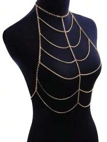 1 pieza Collar de múltiples capas con diseño exagerado de telaraña y cruz, adecuado para uso diario, discoteca, fiesta y gala de mujeres - Dorado - Ver 3